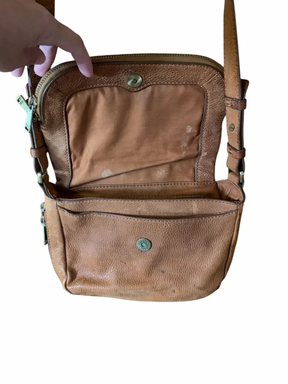 Fossil Preston Small Flap Crossbody Leather Bag Pink Red Brown Ivory‎ Striped